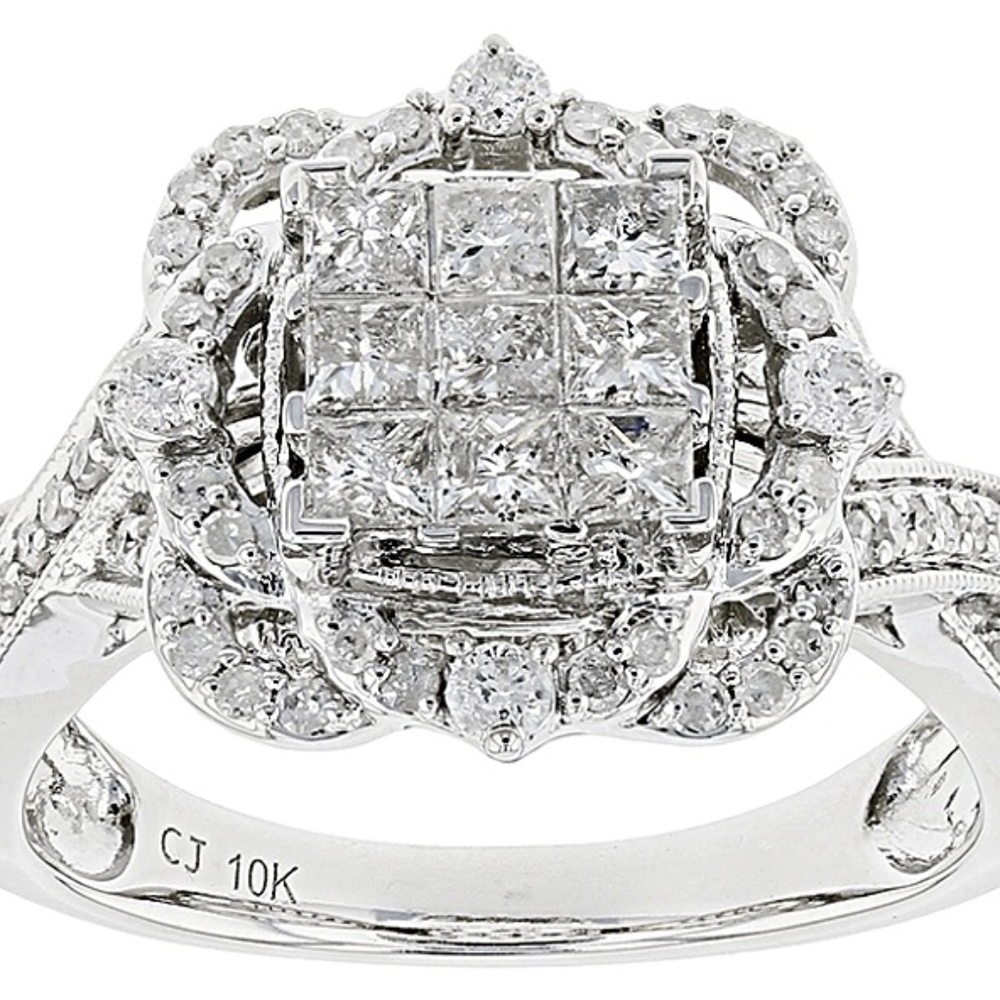 10k White Gold Diamond Ring .99ctw - Size 8